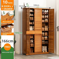 10 Tier Bamboo Large Capacity Storage Shelf  Cabinet 6 Doors with 1 Drawer Natural