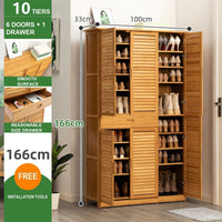 10 Tier Bamboo Large Capacity Storage Shelf Cabinet 6 Doors with 1 Drawer Natural living room Kings Warehouse 