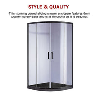 100 x 100cm Rounded Sliding 6mm Curved Shower Screen with Base in Black Kings Warehouse 