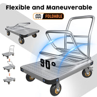 1000KG Capacity Heavy Duty Foldable Platform Truck Flatbed Push Cart Steel Dolly Trolley Cart Brake Kings Warehouse 