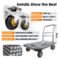 1000KG Capacity Heavy Duty Foldable Platform Truck Flatbed Push Cart Steel Dolly Trolley Cart Brake Kings Warehouse 