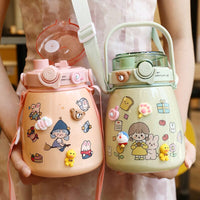 1000ml Large Water Bottle Stainless Steel Straw Water Jug with FREE Sticker Packs (Pink) Kings Warehouse 