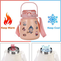 1000ml Large Water Bottle Stainless Steel Straw Water Jug with FREE Sticker Packs (Pink) Kings Warehouse 