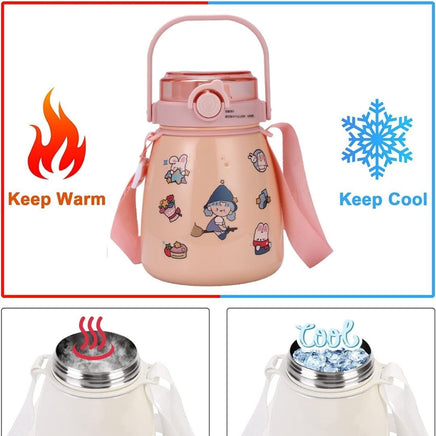 1000ml Large Water Bottle Stainless Steel Straw Water Jug with FREE Sticker Packs (Pink) Kings Warehouse 