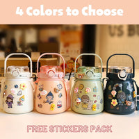 1000ml Large Water Bottle Stainless Steel Straw Water Jug with FREE Sticker Packs (Pink) Kings Warehouse 