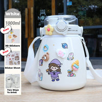 1000ml Large Water Bottle Stainless Steel Straw Water Jug with FREE Sticker Packs (White) Kings Warehouse 