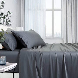 1000tc bamboo cotton sheet set charcoal double Kings Warehouse 