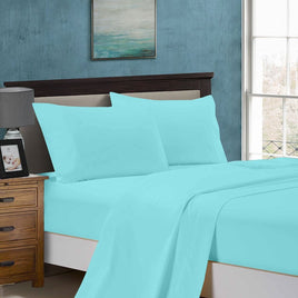 1000TC King Size Bed Soft Flat & Fitted Sheet Set Aqua Kings Warehouse 