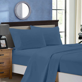 1000TC King Size Bed Soft Flat & Fitted Sheet Set Greyish Blue Kings Warehouse 