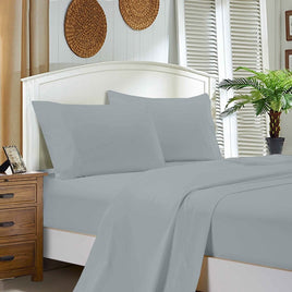 1000TC King Size Bed Soft Flat & Fitted Sheet Set Silver Kings Warehouse 
