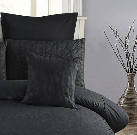 1000TC Premium Ultra Soft Seersucker Cushion Covers - 2 Pack - Black Kings Warehouse 