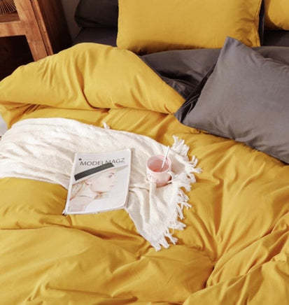 1000TC Reversible Super King Size Yellow and Grey Duvet Doona Quilt Cover Set Kings Warehouse 