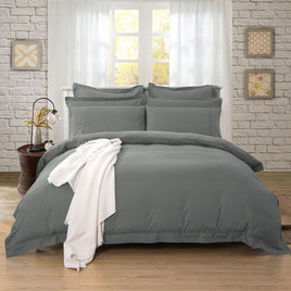 1000TC Tailored Queen Size Quilt/Doona/Duvet Cover Set - Charcoal Kings Warehouse