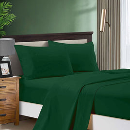 1000TC Ultra Soft Double Size Bed Dark Green Flat & Fitted Sheet Set Kings Warehouse 