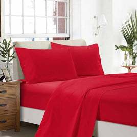 1000TC Ultra Soft Double Size Bed Red Flat & Fitted Sheet Set Kings Warehouse 