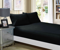 1000TC Ultra Soft Fitted Sheet & 2 Pillowcases Set - Double Size Bed - Black Kings Warehouse 