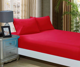 1000TC Ultra Soft Fitted Sheet & 2 Pillowcases Set - Double Size Bed - Red Kings Warehouse 