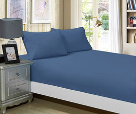 1000TC Ultra Soft Fitted Sheet & 2 Pillowcases Set - King Size Bed - Greyish Blue Kings Warehouse 
