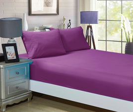 1000TC Ultra Soft Fitted Sheet & 2 Pillowcases Set - Queen Size Bed - Purple Kings Warehouse 