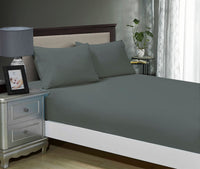 1000TC Ultra Soft Fitted Sheet & 2 Pillowcases Set - Super King Size Bed - Charcoal Kings Warehouse 