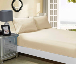 1000TC Ultra Soft Fitted Sheet & Pillowcase Set - King Single Size Bed - Beige Kings Warehouse 