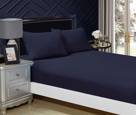 1000TC Ultra Soft Fitted Sheet & Pillowcase Set - King Single Size Bed - Midnight Blue Kings Warehouse 