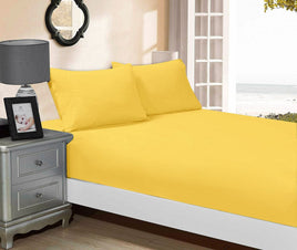1000TC Ultra Soft Fitted Sheet & Pillowcase Set - King Single Size Bed - Yellow Kings Warehouse 