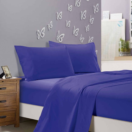 1000TC Ultra Soft King Single Size Bed Royal Blue Flat & Fitted Sheet Set Kings Warehouse 