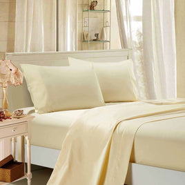 1000TC Ultra Soft King Single Size Bed Yellow Cream Flat & Fitted Sheet Set Kings Warehouse 