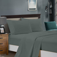 1000TC Ultra Soft King Size Bed Charcoal Flat & Fitted Sheet Set Kings Warehouse 