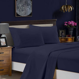 1000TC Ultra Soft King Size Bed Midnight Blue Flat & Fitted Sheet Set Kings Warehouse 