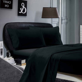 1000TC Ultra Soft Queen Size Bed Black Flat & Fitted Sheet Set Kings Warehouse 