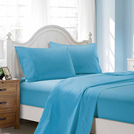1000TC Ultra Soft Queen Size Bed Light Blue Flat & Fitted Sheet Set Kings Warehouse 
