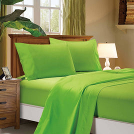 1000TC Ultra Soft Single Size Bed Green Flat & Fitted Sheet Set Kings Warehouse 
