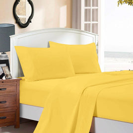 1000TC Ultra Soft Single Size Bed Yellow Flat & Fitted Sheet Set Kings Warehouse 