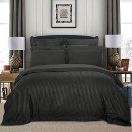 1000TC Ultra Soft Striped Queen Size Charcoal Duvet Doona Quilt Cover Set Kings Warehouse 