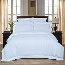 1000TC Ultra Soft Striped Queen Size White Duvet Doona Quilt Cover Set Kings Warehouse