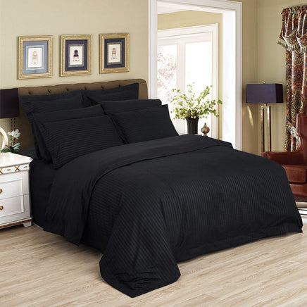 1000TC Ultra Soft Striped Super King Size Black Duvet Doona Quilt Cover Set Kings Warehouse 