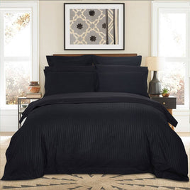 1000TC Ultra Soft Striped Super King Size Black Duvet Doona Quilt Cover Set Kings Warehouse 
