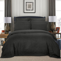 1000TC Ultra Soft Striped Super King Size Charcoal Duvet Doona Quilt Cover Set Kings Warehouse 