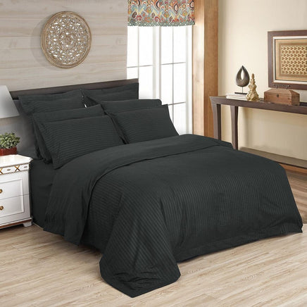 1000TC Ultra Soft Striped Super King Size Charcoal Duvet Doona Quilt Cover Set Kings Warehouse 
