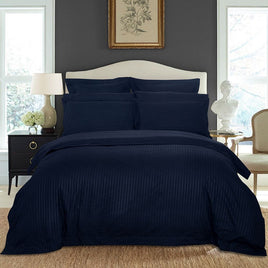 1000TC Ultra Soft Striped Super King Size Midnight Blue Duvet Doona Quilt Cover Set Kings Warehouse 