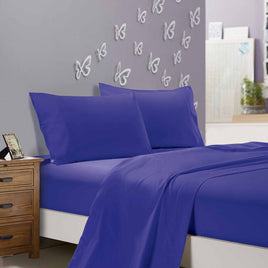 1000TC Ultra Soft Super King Size Bed Royal Blue Flat & Fitted Sheet Set Kings Warehouse 
