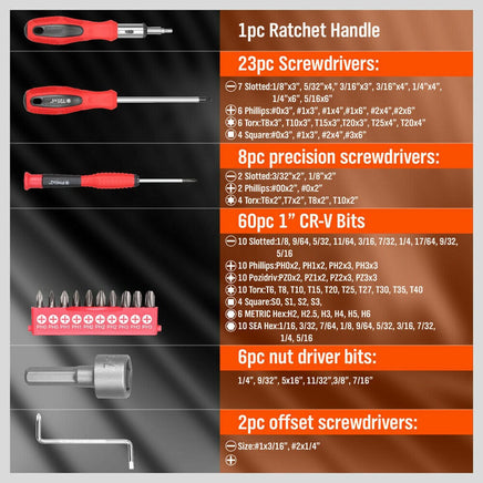 100Pc Screwdriver Set Ratchet Handle Socket Slot Pozi Hex Star Square Bits Rack Kings Warehouse 