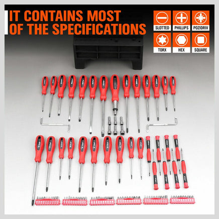 100Pc Screwdriver Set Ratchet Handle Socket Slot Pozi Hex Star Square Bits Rack Kings Warehouse 