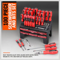 100Pc Screwdriver Set Ratchet Handle Socket Slot Pozi Hex Star Square Bits Rack Kings Warehouse 