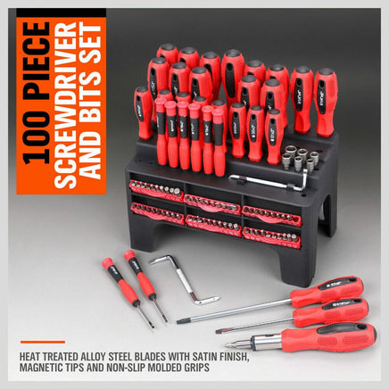 100Pc Screwdriver Set Ratchet Handle Socket Slot Pozi Hex Star Square Bits Rack Kings Warehouse 