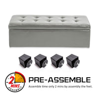 102cm Grey Storage Ottoman Stool Leather Kings Warehouse 