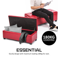 102cm Red Storage Ottoman Stool Leather Kings Warehouse 