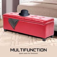 102cm Red Storage Ottoman Stool Leather Kings Warehouse 